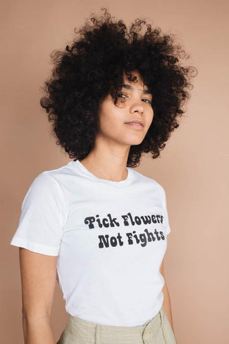 Pick Flowers Not Fights | White Fitted Crewneck