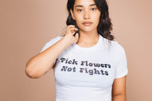 Pick Flowers Not Fights | White Fitted Crewneck